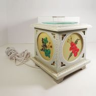 Antique wood style square electric oil warmer with side screens showing a different floral design. No 10: With Box View