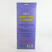 Lavender scented incense sticks with holder. 60 piece set with 10-5/8 inch long incense sticks: Back - Click to enlarge