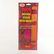 Rose scented incense sticks with holder. 60 piece set with 10-5/8 inch long incense sticks: Front