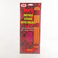 Rose scented incense sticks with holder. 60 piece set with 10-5/8 inch long incense sticks: Front - Click to enlarge