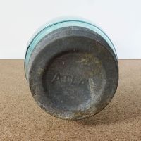 Quart size aqua glass vintage Ball mason jar with Atlas zinc lid and a soft shoulder 3L design: Top View - Click to enlarge