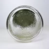 Vita Imported Party Snacks vintage Ball wide mouth textured embossed barrel design glass jar with metal lid: Nos. Bottom - Click to enlarge