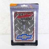 Chevy The Heartbeat of America light switch plate cover with iconic Chevrolet logo and silver diamond tread background.: Front View