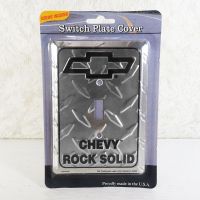 Chevy Rock Solid light switch plate cover with iconic Chevrolet logo and silver diamond tread background.: Front View - Click to enlarge