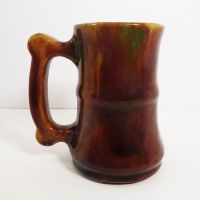 Vintage Brown Glazed Stoneware Mug with Finger Stop Handle and Subtle Color Changes: Right View - Click to enlarge