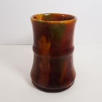 Vintage Brown Glazed Stoneware Mug with Finger Stop Handle and Subtle Color Changes: Front View - Click to enlarge