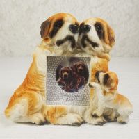 Saint Bernard dog breed picture frame in a detailed, life like, polyresin figurine style: Front - Click to enlarge