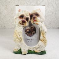 Westie dog breed picture frame in a detailed, life like, polyresin figurine style for one 2x3 photo: With Box View