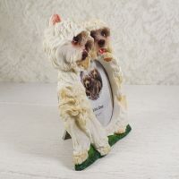 Westie dog breed picture frame in a detailed, life like, polyresin figurine style for one 2x3 photo: Right Side - Click to enlarge