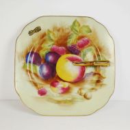 Vintage Decorative Plate with Handle and Fruit Design