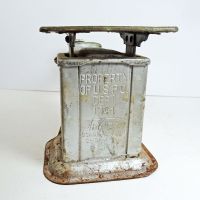 1941 Triner 9 oz. postal scales measured in 1/2 ounce increments. Table or desk mounting screw holes on each side: Wording View - Click to enlarge