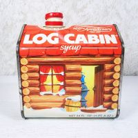 1987 Log Cabin Syrup 100th Anniversary Vintage Metal Tin Front - Click to enlarge