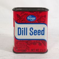 Vintage Kroger Dill Seed True Taste Spice Metal Tin with Spoon Top Front - Click to enlarge