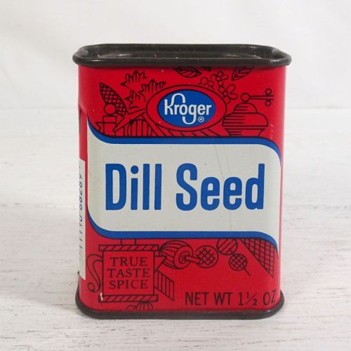 Vintage Kroger Dill Seed True Taste Spice Metal Tin with Spoon Top Front