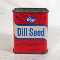 Vintage Kroger Dill Seed True Taste Spice Metal Tin with Spoon Top Back - Click to enlarge
