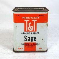 Warfields Ground Rubbed Sage Vintage Herb Spice Tin Front - Click to enlarge