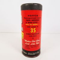 Vintage Hoffco White Bark Liquid Shoe Dressing Empty Cardboard Canister with Metal Ends: Left Side View - Click to enlarge