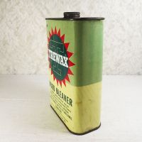 Trewax vintage one quart wood cleaner empty metal tin can container with metal twist off top: Left Side View - Click to enlarge