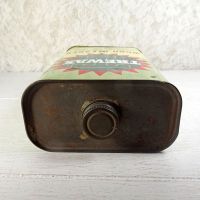 Trewax vintage one quart wood cleaner empty metal tin can container with metal twist off top: Top View - Click to enlarge