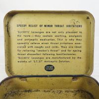 Sharp & Dohme Vintage Sucrets Antiseptic Throat Lozenges with Hinged Lid Inside Lid Words View - Click to enlarge