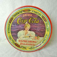 Vintage 1976 Hilda Clark Coca Cola 75th anniversary round metal serving tray. No. 06436 Elizabethtown Kentucky Plant: Top View