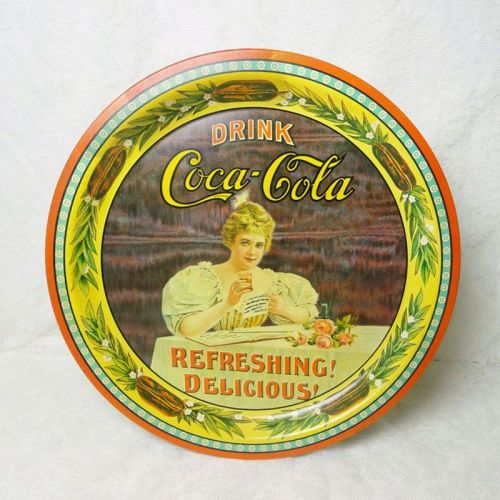 Vintage Hilda Clark Coca Cola 75th anniversary round metal serving tray. No. 54933 Louisville Kentucky Plant: Top View