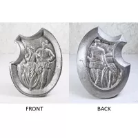 Naughty double sided cast metal waitress tip tray or germaphobic handshake tray. Military man grabs woman's butt: Front and Back - Click to enlarge