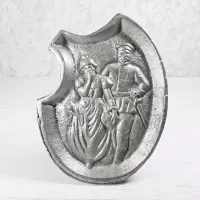 Naughty double sided cast metal waitress tip tray or germaphobic handshake tray. Military man grabs woman's butt: Top - Click to enlarge