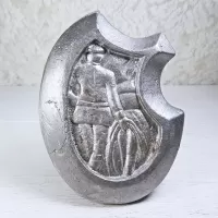 Naughty double sided cast metal waitress tip tray or germaphobic handshake tray. Military man grabs woman's butt: Bottom - Click to enlarge