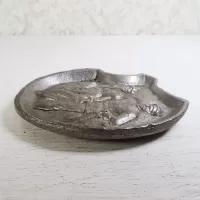 Naughty double sided cast metal waitress tip tray or germaphobic handshake tray. Military man grabs woman's butt: Left Edge - Click to enlarge