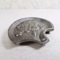 Naughty double sided cast metal waitress tip tray or germaphobic handshake tray. Military man grabs woman's butt: Upper Edge - Click to enlarge