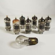 Lot of 7 assorted vintage radio tubes and 1 light bulb. 6GH8A and 5GH8A U.S.A: Main View