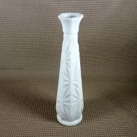 Vintage milk glass bud vase with fluted octagon top and diamond starburst design: Top - Click to enlarge