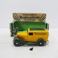 Ertl Montgomery Ward diecast metal 1932 Ford delivery truck coin bank with key in box: Outside Box View - Click to enlarge