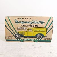 Ertl Montgomery Ward diecast metal 1932 Ford delivery truck coin bank with key in box: Box Back View - Click to enlarge