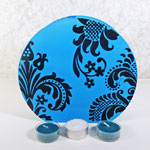 Tealight Candle Holder Roundtop Blue Glass Velvet Swirls