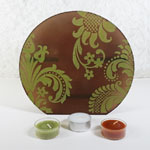 Tealight Candle Holder Roundtop Brown Glass Lime Swirls
