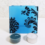 Tealight Candle Holder Square Blue Glass Velvet Accents
